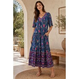 VTG 80s Sabrina by Mervyns Sz M Paisley  House Dress Tiered Prairie Peasant EE58